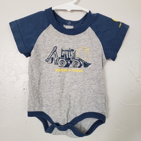 Carhartt Baby Boy 6 Months Short Sleeve Bodysuit Blue Grey Tractor Rugged Tough - Picture 1 of 6